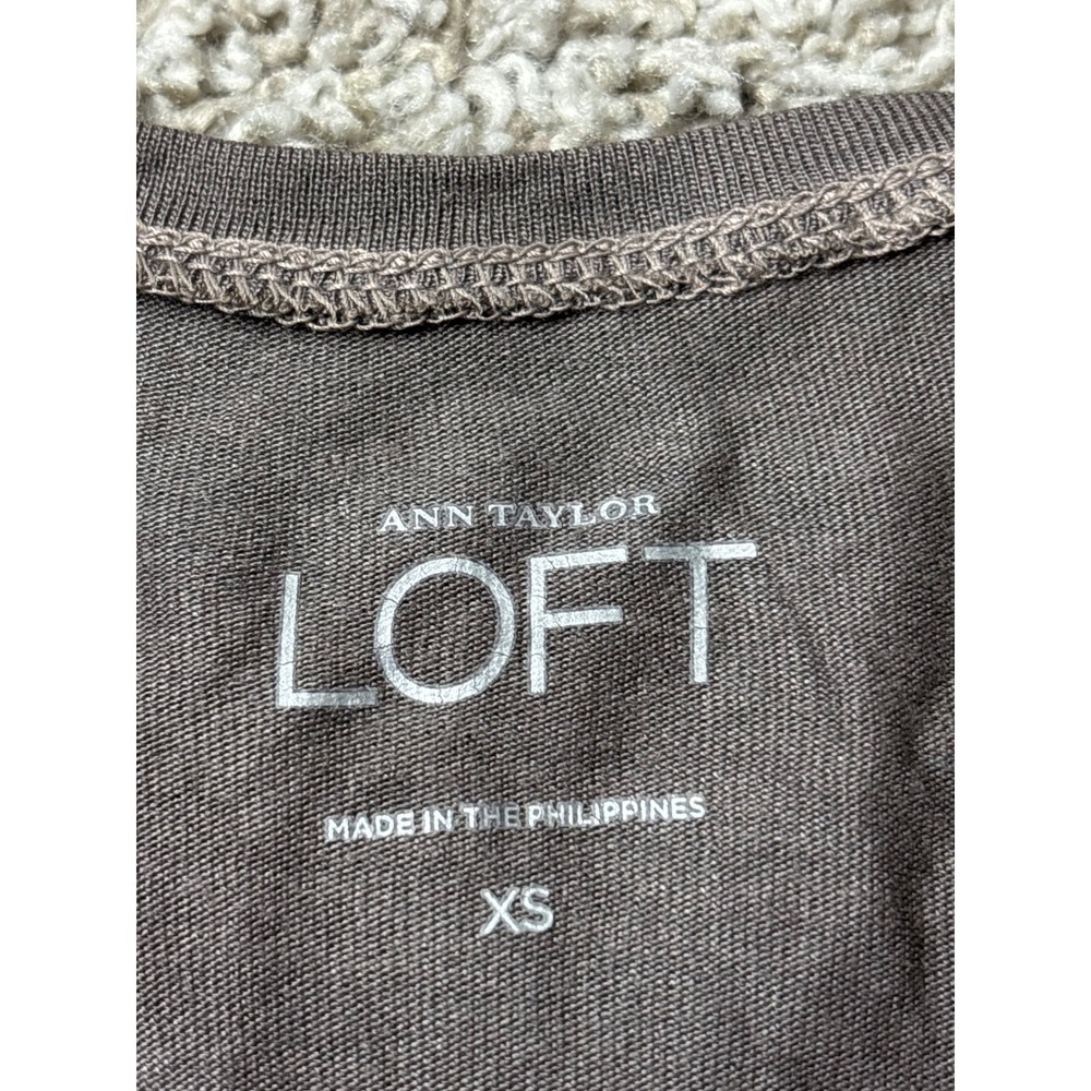Ann Taylor LOFT Taupe Brown Scoop Neck Tank Top Rayon Tencel Blend XS - Picture 2 of 8